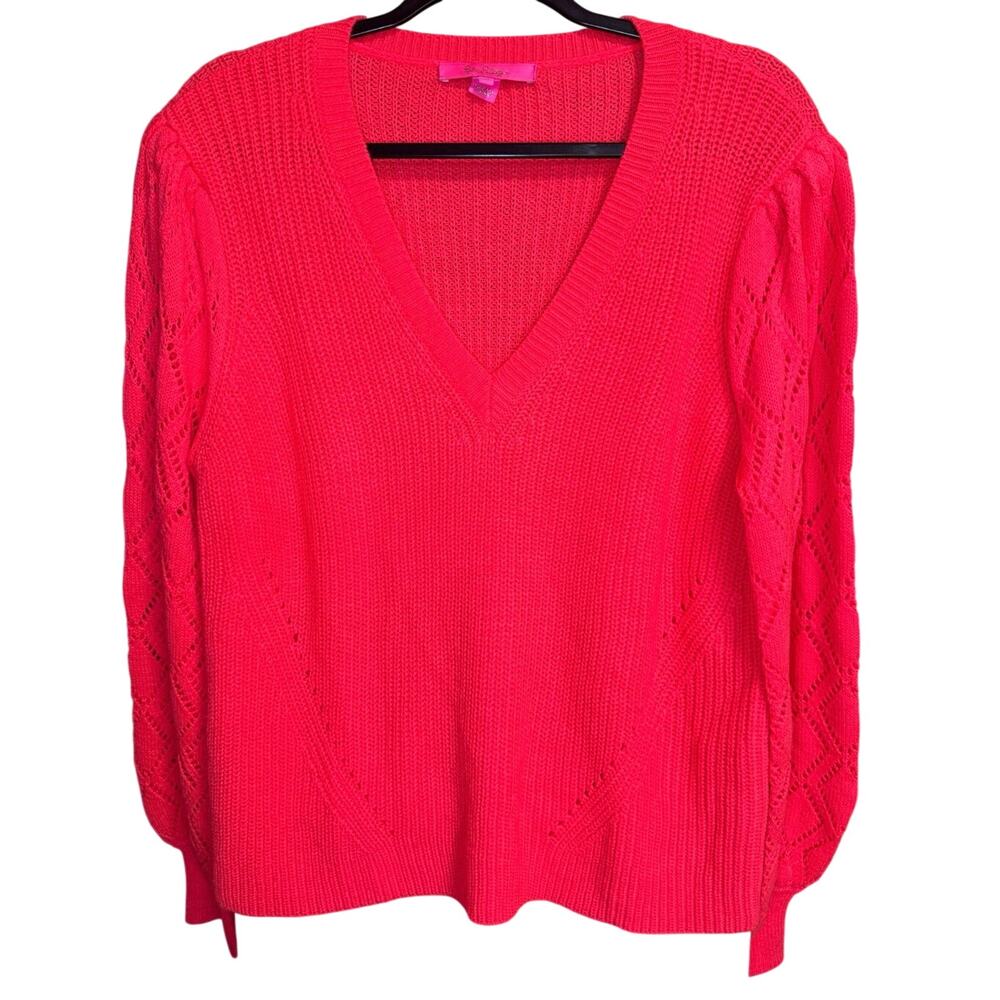 Lilly Pulitzer Luletta Balloon Sleeve Knit Sweater Spicy Coral Size XL - Picture 5 of 11